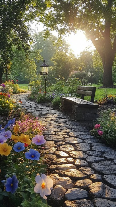 Morning park outdoor path